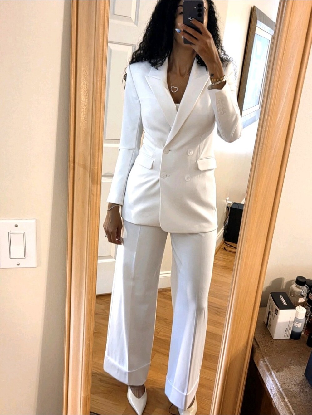 Express White Double Breasted Hourglass Blazer & Pantsuit-Retail $250-NWT-banana - Picture 8 of 11